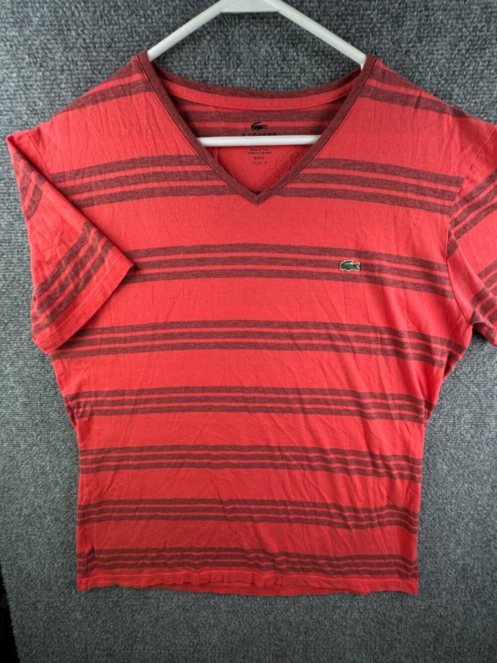 Lacoste T-shirt Size 7 Slim Fit Lightweight Striped Orange Cotton Blend Adult